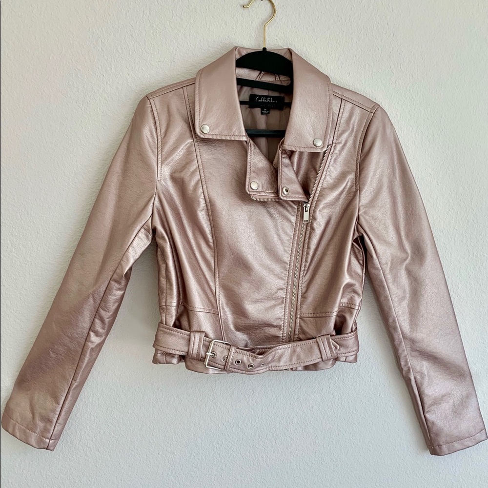 Coffee Shop Metallic Pink Moto Jacket